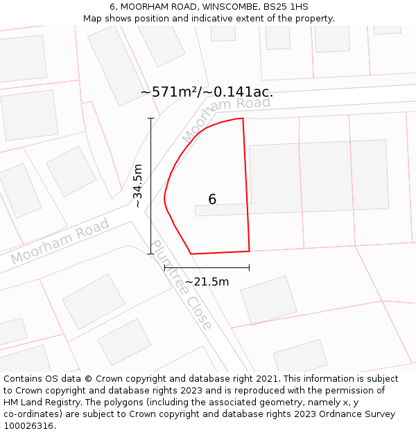 6, MOORHAM ROAD, WINSCOMBE, BS25 1HS: Plot and title map