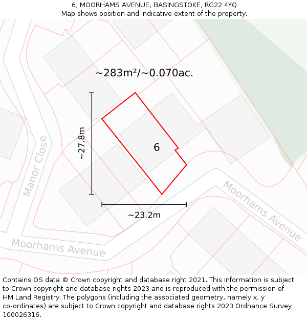 6, MOORHAMS AVENUE, BASINGSTOKE, RG22 4YQ: Plot and title map