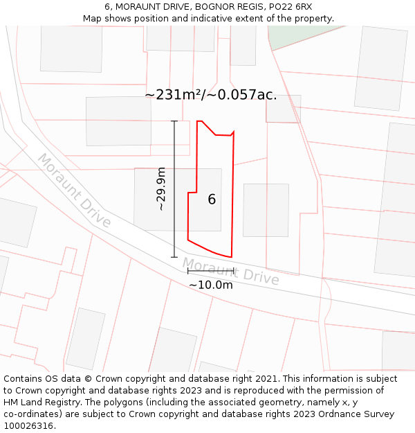 6, MORAUNT DRIVE, BOGNOR REGIS, PO22 6RX: Plot and title map