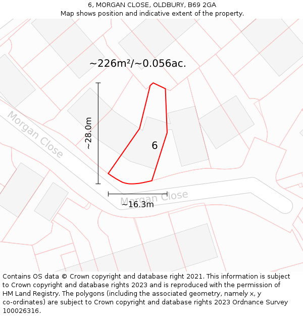 6, MORGAN CLOSE, OLDBURY, B69 2GA: Plot and title map