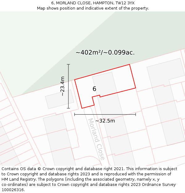 6, MORLAND CLOSE, HAMPTON, TW12 3YX: Plot and title map