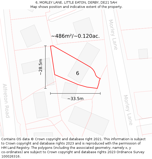 6, MORLEY LANE, LITTLE EATON, DERBY, DE21 5AH: Plot and title map