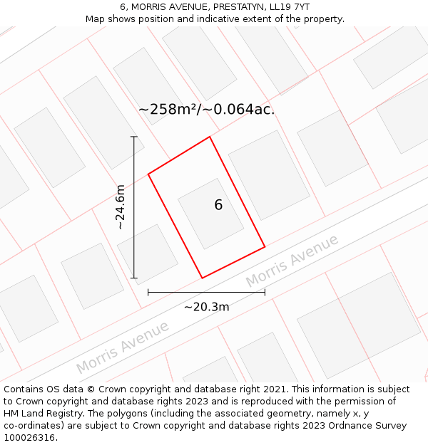 6, MORRIS AVENUE, PRESTATYN, LL19 7YT: Plot and title map