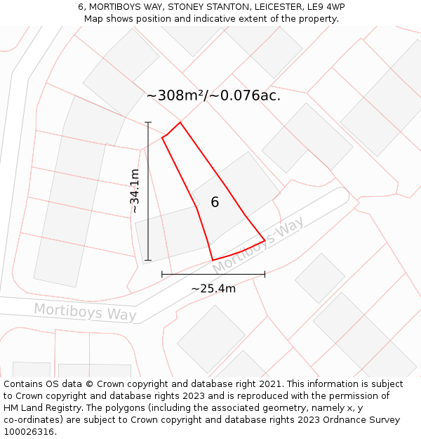 6, MORTIBOYS WAY, STONEY STANTON, LEICESTER, LE9 4WP: Plot and title map