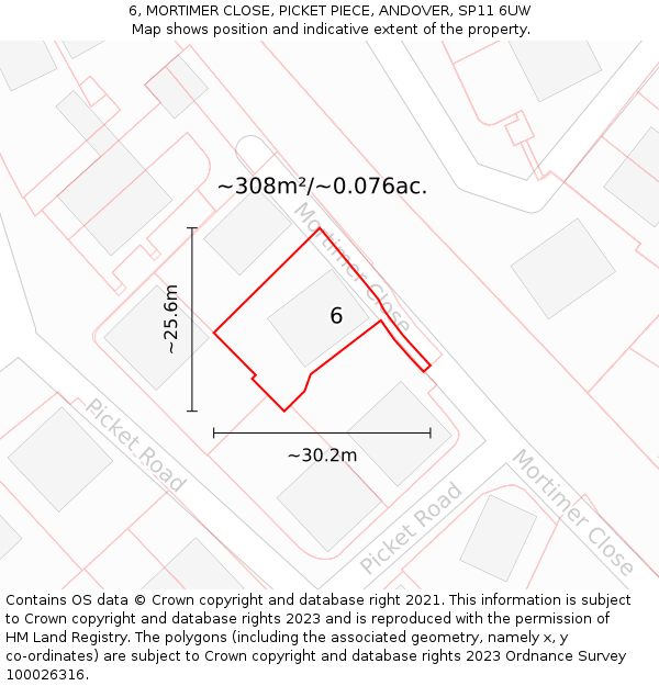 6, MORTIMER CLOSE, PICKET PIECE, ANDOVER, SP11 6UW: Plot and title map