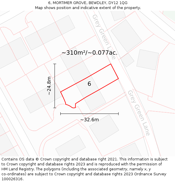 6, MORTIMER GROVE, BEWDLEY, DY12 1QG: Plot and title map