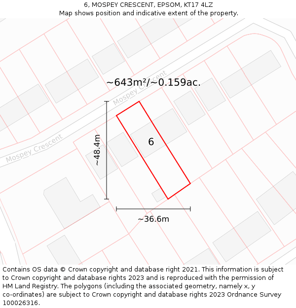 6, MOSPEY CRESCENT, EPSOM, KT17 4LZ: Plot and title map