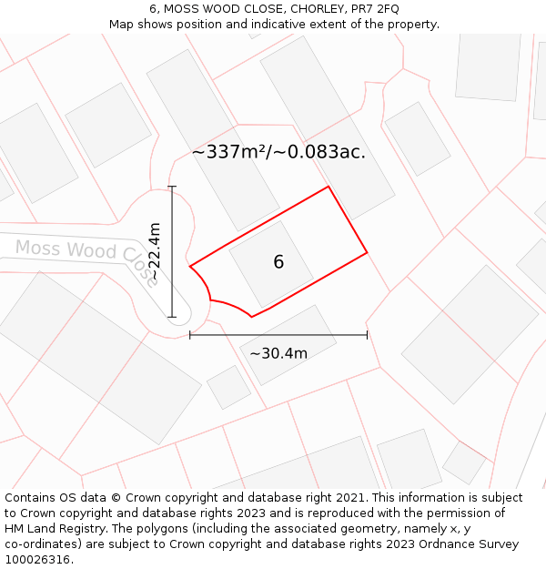6, MOSS WOOD CLOSE, CHORLEY, PR7 2FQ: Plot and title map