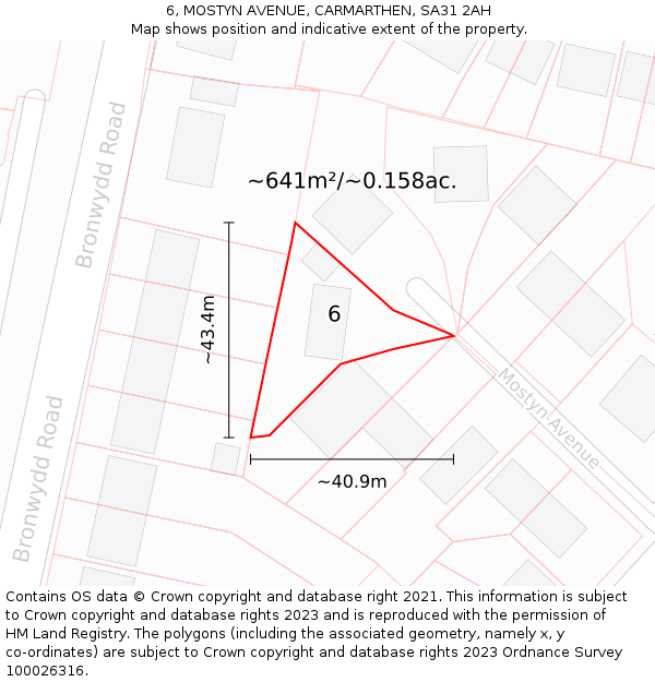 6, MOSTYN AVENUE, CARMARTHEN, SA31 2AH: Plot and title map