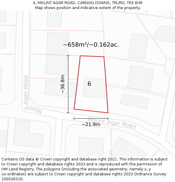 6, MOUNT AGAR ROAD, CARNON DOWNS, TRURO, TR3 6HR: Plot and title map