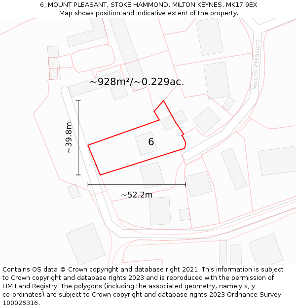 6, MOUNT PLEASANT, STOKE HAMMOND, MILTON KEYNES, MK17 9EX: Plot and title map