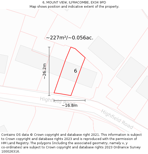 6, MOUNT VIEW, ILFRACOMBE, EX34 9PD: Plot and title map
