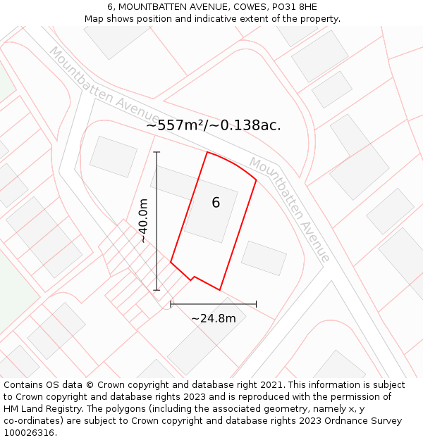 6, MOUNTBATTEN AVENUE, COWES, PO31 8HE: Plot and title map