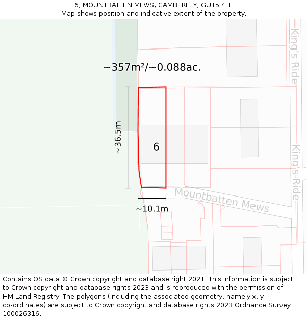 6, MOUNTBATTEN MEWS, CAMBERLEY, GU15 4LF: Plot and title map