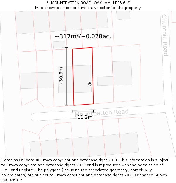 6, MOUNTBATTEN ROAD, OAKHAM, LE15 6LS: Plot and title map