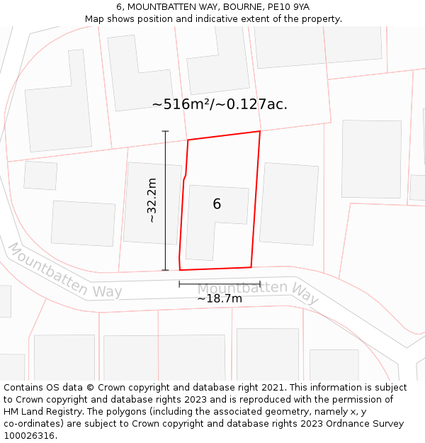 6, MOUNTBATTEN WAY, BOURNE, PE10 9YA: Plot and title map