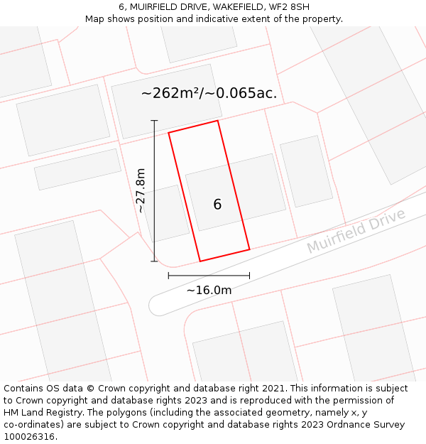 6, MUIRFIELD DRIVE, WAKEFIELD, WF2 8SH: Plot and title map