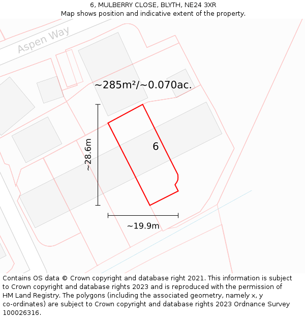 6, MULBERRY CLOSE, BLYTH, NE24 3XR: Plot and title map