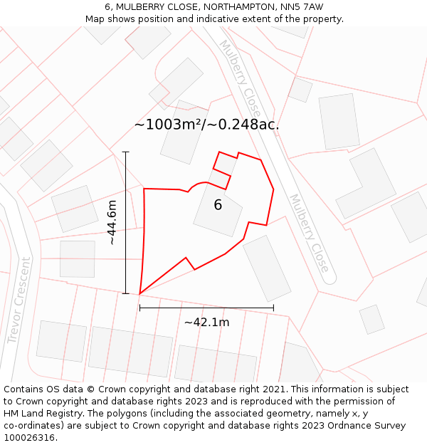 6, MULBERRY CLOSE, NORTHAMPTON, NN5 7AW: Plot and title map