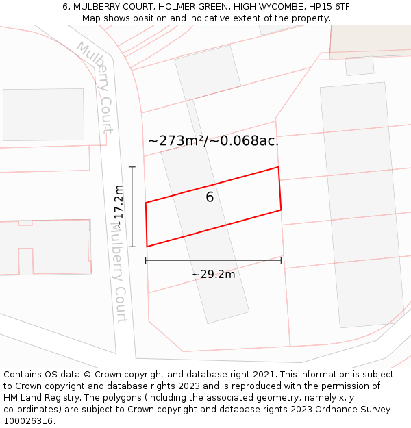 6, MULBERRY COURT, HOLMER GREEN, HIGH WYCOMBE, HP15 6TF: Plot and title map