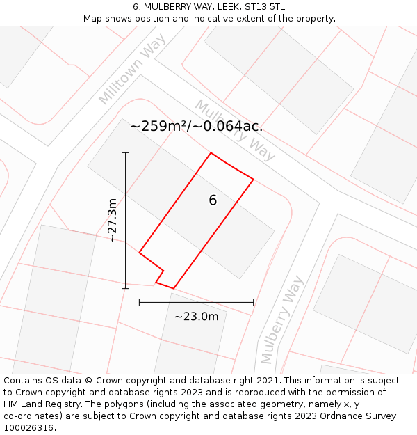 6, MULBERRY WAY, LEEK, ST13 5TL: Plot and title map