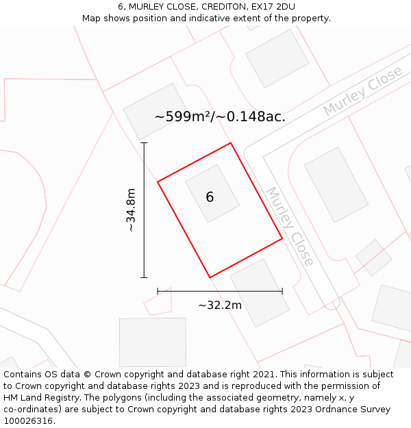 6, MURLEY CLOSE, CREDITON, EX17 2DU: Plot and title map