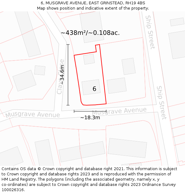 6, MUSGRAVE AVENUE, EAST GRINSTEAD, RH19 4BS: Plot and title map