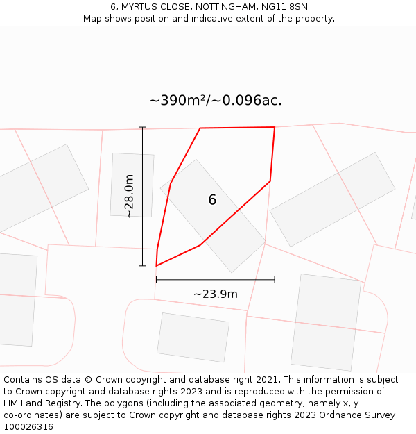 6, MYRTUS CLOSE, NOTTINGHAM, NG11 8SN: Plot and title map