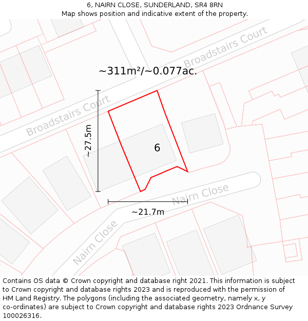 6, NAIRN CLOSE, SUNDERLAND, SR4 8RN: Plot and title map