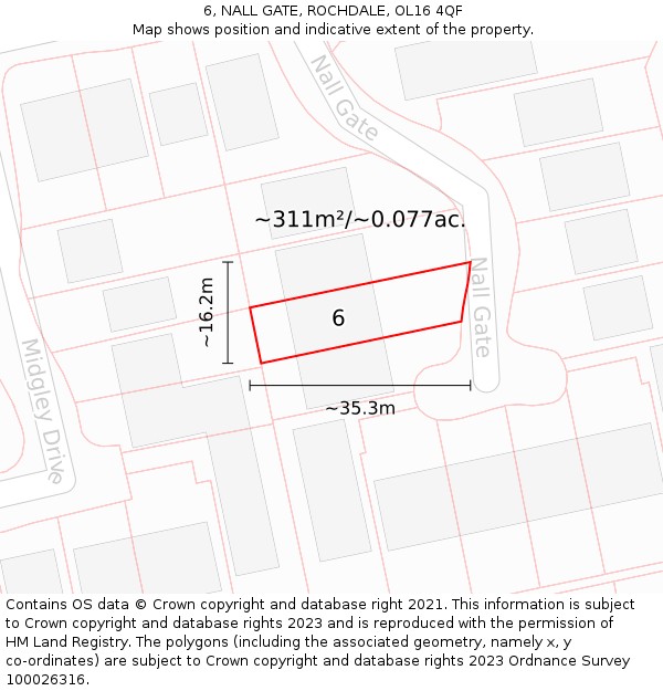 6, NALL GATE, ROCHDALE, OL16 4QF: Plot and title map