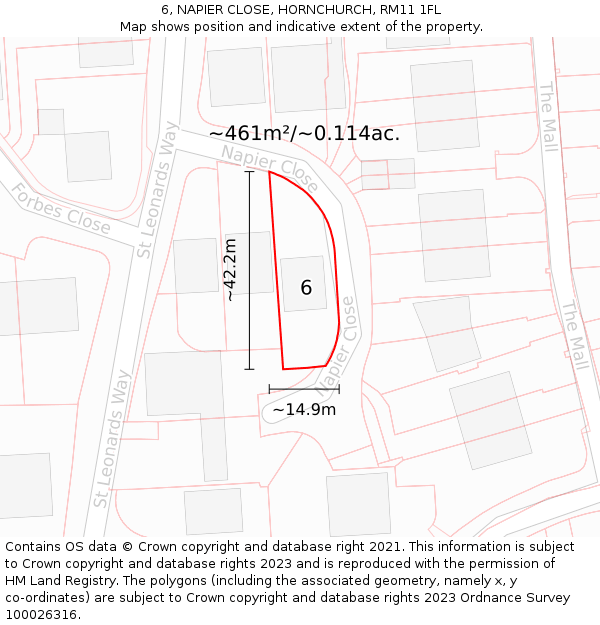 6, NAPIER CLOSE, HORNCHURCH, RM11 1FL: Plot and title map