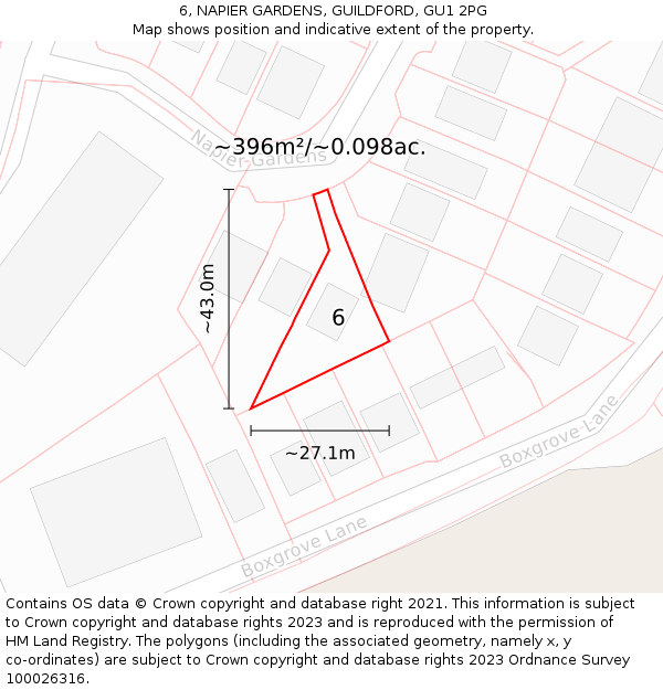 6, NAPIER GARDENS, GUILDFORD, GU1 2PG: Plot and title map