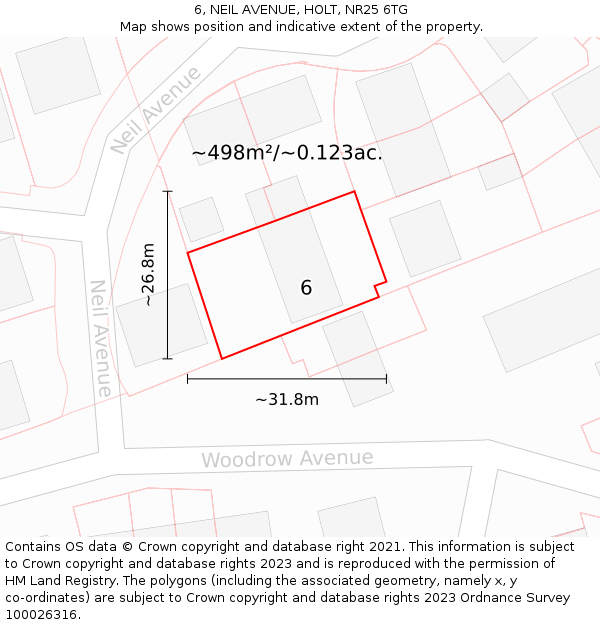 6, NEIL AVENUE, HOLT, NR25 6TG: Plot and title map
