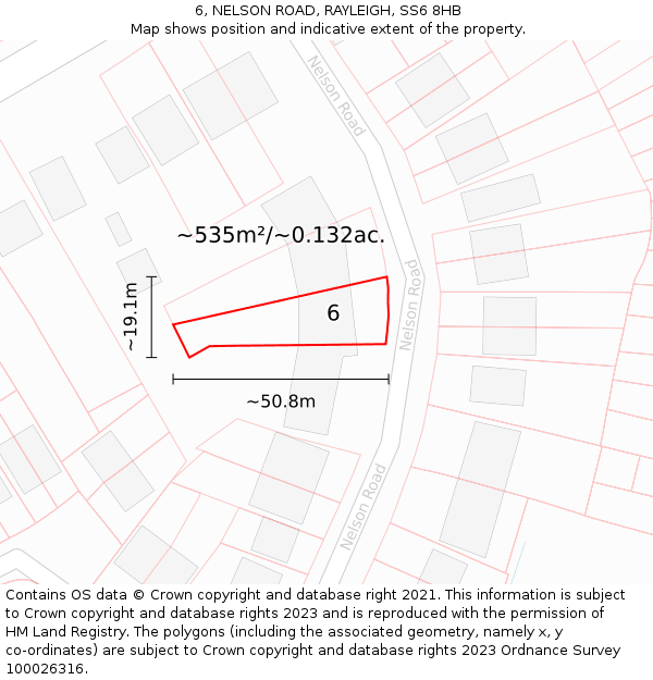 6, NELSON ROAD, RAYLEIGH, SS6 8HB: Plot and title map