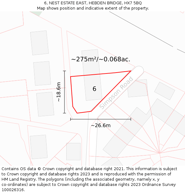 6, NEST ESTATE EAST, HEBDEN BRIDGE, HX7 5BQ: Plot and title map