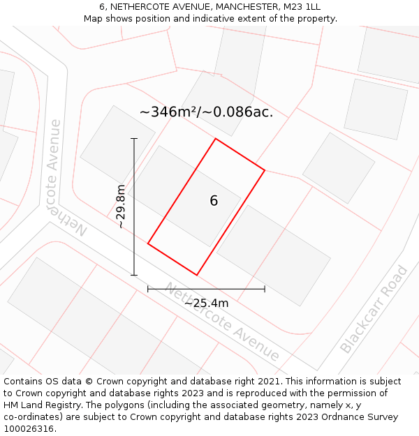 6, NETHERCOTE AVENUE, MANCHESTER, M23 1LL: Plot and title map