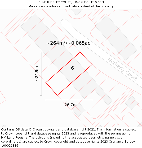 6, NETHERLEY COURT, HINCKLEY, LE10 0RN: Plot and title map