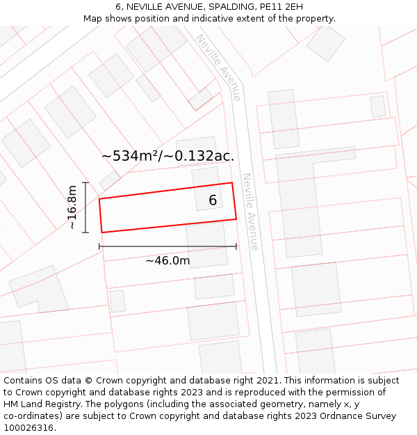 6, NEVILLE AVENUE, SPALDING, PE11 2EH: Plot and title map