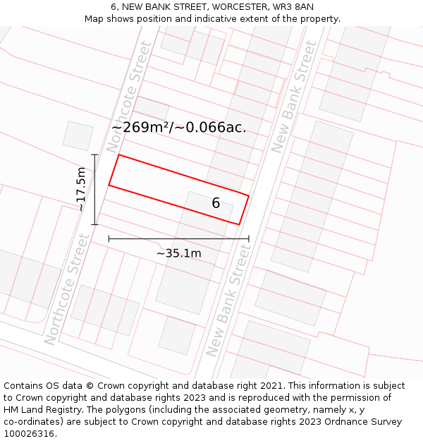 6, NEW BANK STREET, WORCESTER, WR3 8AN: Plot and title map