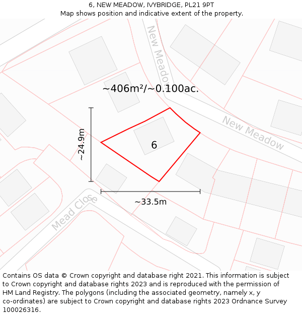 6, NEW MEADOW, IVYBRIDGE, PL21 9PT: Plot and title map