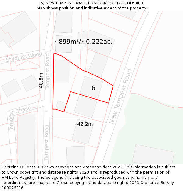 6, NEW TEMPEST ROAD, LOSTOCK, BOLTON, BL6 4ER: Plot and title map