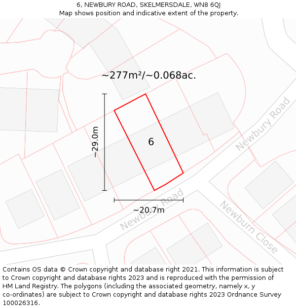 6, NEWBURY ROAD, SKELMERSDALE, WN8 6QJ: Plot and title map