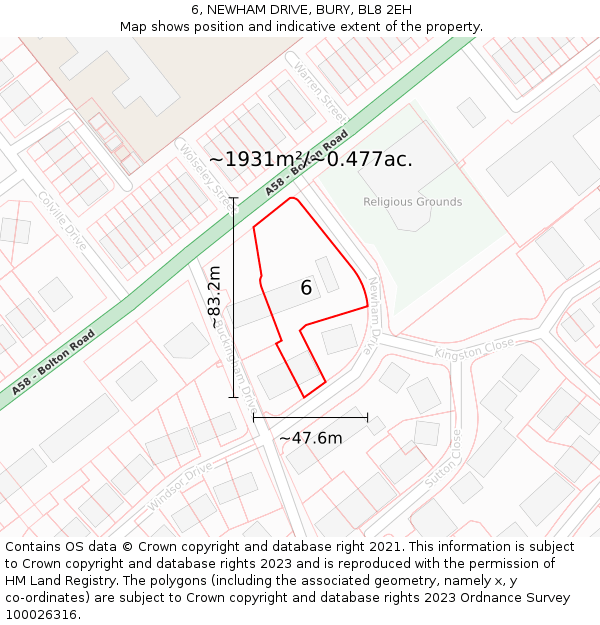 6, NEWHAM DRIVE, BURY, BL8 2EH: Plot and title map