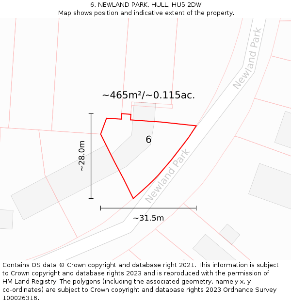 6, NEWLAND PARK, HULL, HU5 2DW: Plot and title map