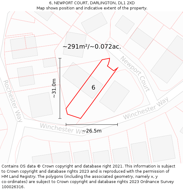 6, NEWPORT COURT, DARLINGTON, DL1 2XD: Plot and title map