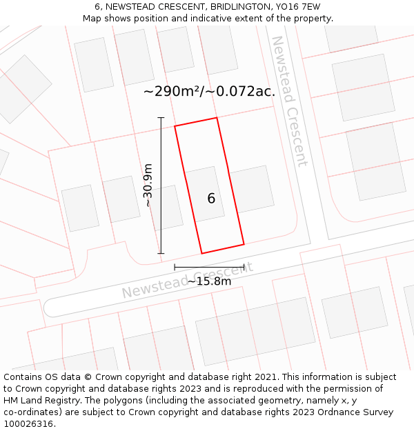 6, NEWSTEAD CRESCENT, BRIDLINGTON, YO16 7EW: Plot and title map