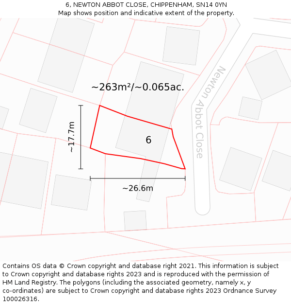 6, NEWTON ABBOT CLOSE, CHIPPENHAM, SN14 0YN: Plot and title map