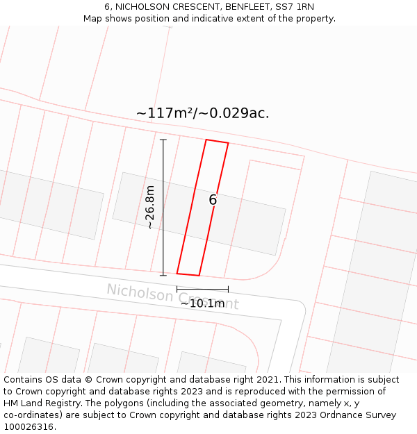 6, NICHOLSON CRESCENT, BENFLEET, SS7 1RN: Plot and title map