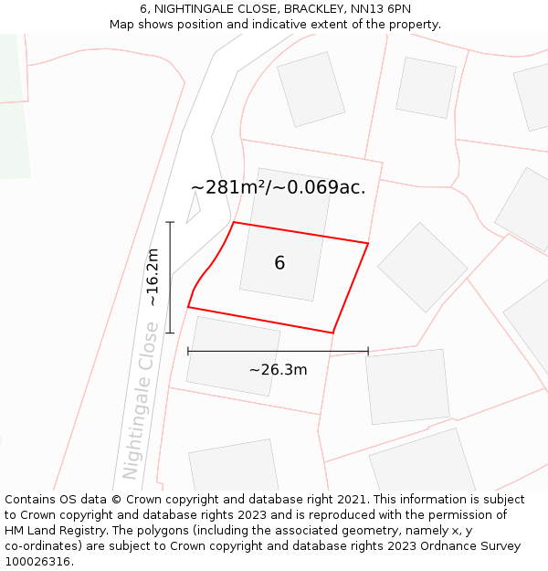 6, NIGHTINGALE CLOSE, BRACKLEY, NN13 6PN: Plot and title map