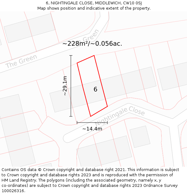 6, NIGHTINGALE CLOSE, MIDDLEWICH, CW10 0SJ: Plot and title map